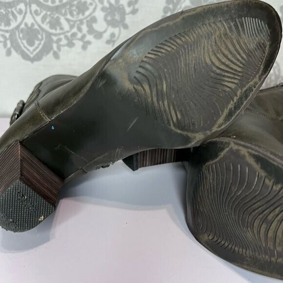 Biala Olive Leather Heeled Double Buckle Zip Ankle Booties Size 41 - Picture 10 of 12